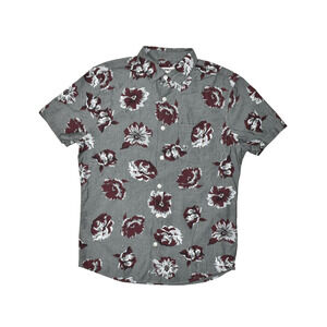 Express Men's M Slim Soft Wash Gray Floral Short Sleeve Button Down Shirt Casual